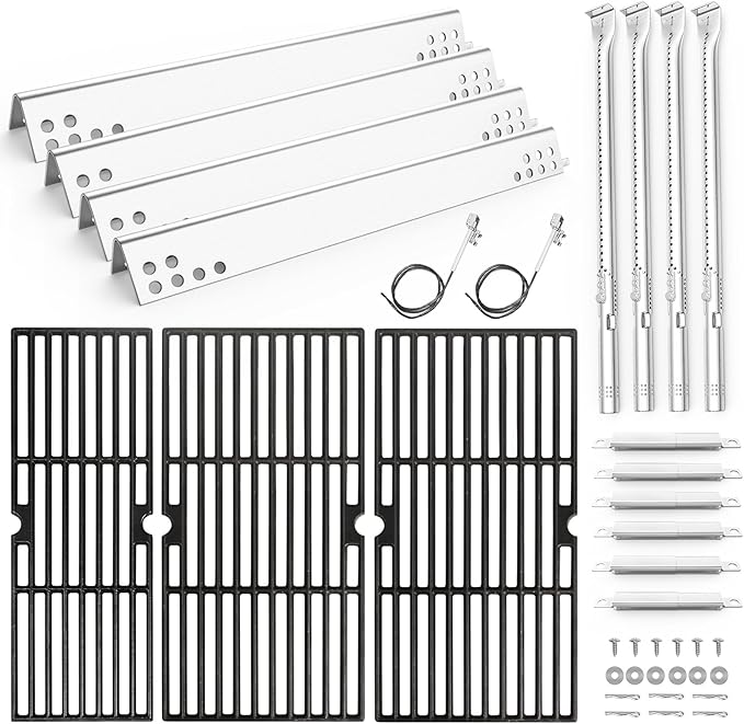 Uniflasy Grill Parts for Char-Broil 4/5 Burner for Charbroil 463347519 463347518 463275517 463243518 463243519 463342119 Grill Replacement Parts Burners Heat Plates 18" Cast Iron Grill Grates