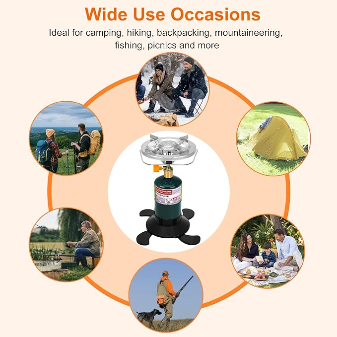 Camping Stove Propane Burner, Portable Camp Stove with Foldable Gas Tank Base, Adjustable Flame Backpacking Cooker for Camping, Small Single Burner Propane Stoves Kit for Hiking Tent Outdoor Cooking