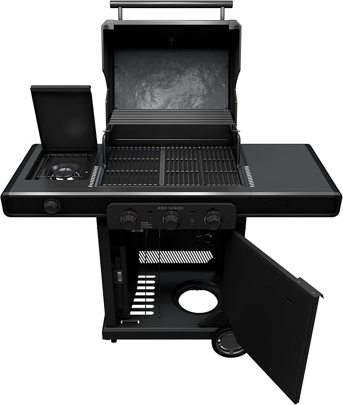 Charbroil Pro Series Amplifire Technology 3-Burner Propane Gas Grill and Griddle Cabinet with Side Burner, Black - 463366724