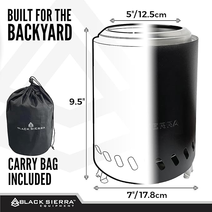 Black Sierra Tabletop Smokeless 7" Black Mini Firepit Burns Wood Pellets, Stainless Steel for Camping, Outdoor & Patio, Wood Burning Portable Bonfire Perfect for Smore's