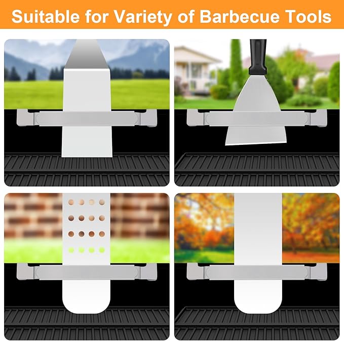 Griddle Spatula Holder, 6.5-10.2 Inch Adjustable Stainless Steel Grill Tool Hold Rack for Blackstone, Camp Chef, Royal Gourmet(2 Pack/Silver)