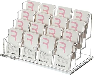 SANRUI Vertical Business Card Holder for Desk,16 Slots 4 Tier Clear Acrylic Business Card Display Stand,Multiple Business Card Desktop Organizer holders for Women and Men,Holds 960 Cards
