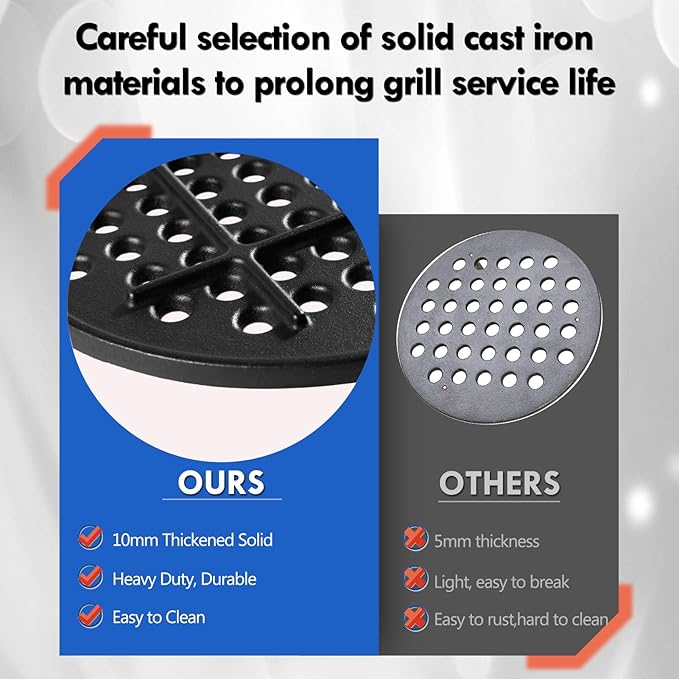 KJ-MFG23 Cast Iron Fire Grate Replacement Parts for Kamado Joe 18 Inch Classic Series I II III 9.75in Charcoal Grate Plate KJ23RH KJ23RHC KJ15040921 KJ23RHCI-A Ceramic Grill Accessories