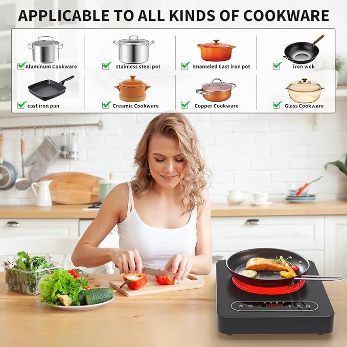 GIHETKUT Single Burner Electric Cooktop,110V 1800W Electric Stove Top with LED Touch Control,10 Power Levels, 4 hTimer, Safety Lock,single electric burner Overheat protection