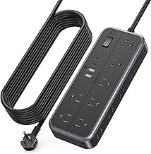 NTONPOWER 25 FT Extension Cord 10 Widely Spaced Outlets, 4 USB Port(2 USB C Port), Ultra Thin Flat Plug Extension Cords 25 Feet, Long Extension Cord for Home Office Garage, Black