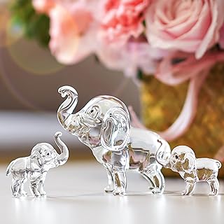 Set of 3 Crystal Elephant Figurines Glass Elephants Figurine Collectible Gifts for Mom Small Animal Statues Decor for Home Office Mother's Day Table Centerpiece