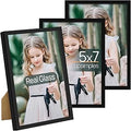 upsimples 5x7 Picture Frame Set of 3, Made of High Definition Glass for 5 x 7 Black Frames, Wall and Tabletop Display Thin Border Photo Frame for Home Décor