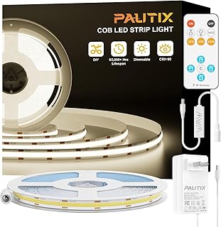 PAUTIX COB LED Strip Lights,UL Listed Dotless LED Lights with RF Remote,16.4ft Natural White 4000K Super Bright Dimmable Flexible Diffused LED Tape Light,Kitchen Cabinet,Office,Stairs,Shelf Lighting