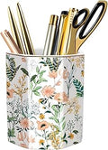 Cute Ceramic Pen Holder for Desk, Pencil Cup Pot, Makeup Brush Holders, Desk Accessories & Workspace Organizers for Home, Office, White Flower