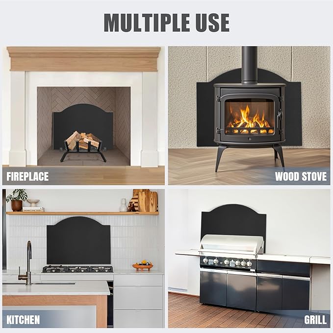 INNO STAGE 22" Fireback for Fireplace- Iron Fireplace Back Plates with Feet, Fireplace Wall Protection, Fireplace Heat Reflect, Black