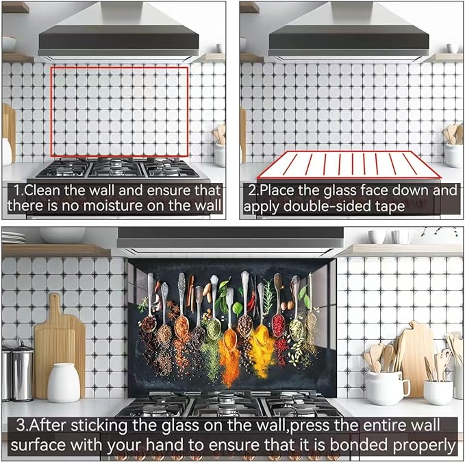 LMSDYSHU Spice，Tempered Glass Backsplash for Kitchen，Frameless, Stove Backsplash Protector for Wall,Easy to Clean, Home Decor (30"x30")