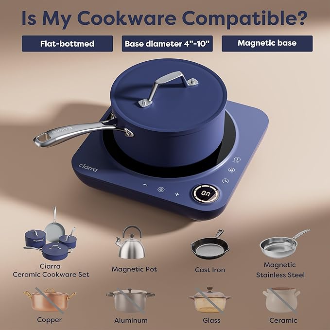 CIARRA CATIH1A-M Portable Induction Cooktop, Slim Single Electric Countertop Burner with Sensor Touch and Digital time, Blue