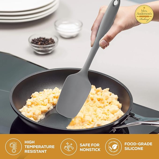 Mrs. Anderson’s Baking Silicone Spoon-Shaped Spatula, Flexible And Nonstick, One-Piece Design, Gray, For Mixing, Folding, Scraping, Baking, And Cooking