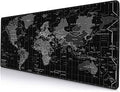 Large Gaming Mouse Pad with Stitched Edges, Desk Mat Extended Keyboard Pad, Non-Slip Rubber Base Desk Pad for Laptop, Office, Home, 31.5X11.8 inch Black World Map