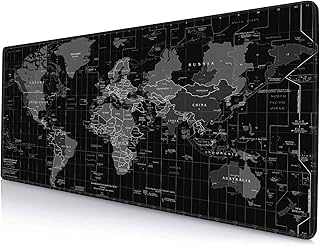Large Gaming Mouse Pad with Stitched Edges, Desk Mat Extended Keyboard Pad, Non-Slip Rubber Base Desk Pad for Laptop, Office, Home, 31.5X11.8 inch Black World Map