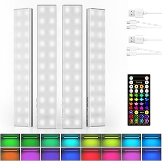EZVALO 80 Color Changing Light Bars, 1800mAh Rechargeable Battery Operated Under Cabinet Lighting Wireless, Magnetic, Under-Counter Light Fixtures with Remote for Kitchen, Shelves, Home Bar, 4Pack