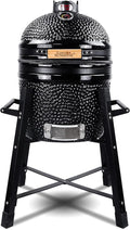 London Sunshine Ceramic Kamado Charcoal BBQ Grill and Smoker, Stainless Steel Grates -15" Ceramic with Tall Stand (BLACK)