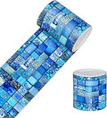 HOMETITUTE Wallpaper Border Peel and Stick Decorative Wall Trim Self Adhesive Mosaic Tile Accent Strip for Bathroom Kitchen Laundry Room Pool Area Mirror Frame Sink Edge Blue Wall Decor 4x196 Inch