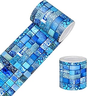 HOMETITUTE Wallpaper Border Peel and Stick Decorative Wall Trim Self Adhesive Mosaic Tile Accent Strip for Bathroom Kitchen Laundry Room Pool Area Mirror Frame Sink Edge Blue Wall Decor 4x196 Inch