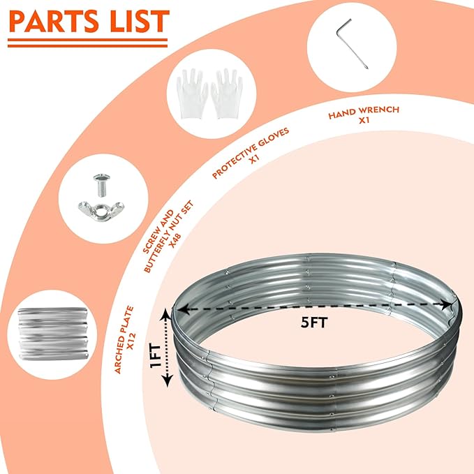 YSEJOMP 60 Inch Diameter Round Galvanized Fire Pit Ring/Fire Ring - Foldable and Perfect for Outdoor Gatherings and Campfires in The Yard/Garden/Park/Beach (5 FT Diameter, Silver)
