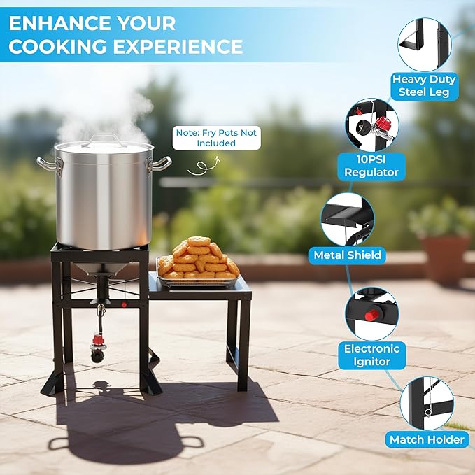 Approved Outdoor High Pressure Dual Jet Burner Gas Boiler & Cooker with 130,000BTU, 10PSI CSA Approve Adjustable Regulator, for Outdoor Fryer, Canjun Fry & Boil, Maple Syrup Prep, Seafood Boil.