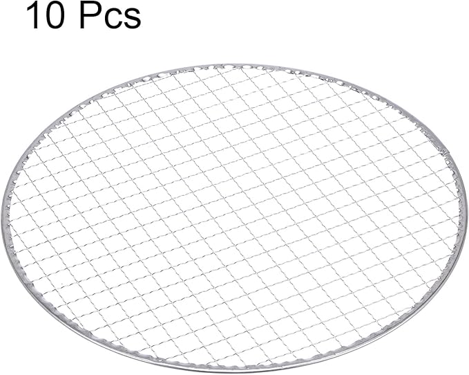 HARFINGTON 10pcs Round BBQ Grill Net 10.6" Dia Galvanized Iron Flat Barbecue Mesh Mat for Baking Smoking Charcoal Grilling Roasting