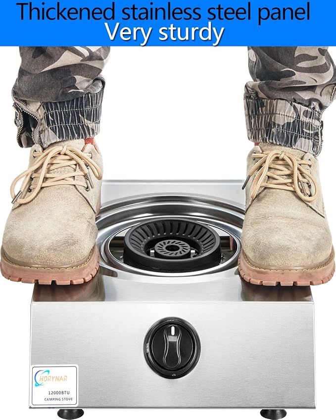 Horynar Propane Stove Single Burner Propane Stove 1 Burner 12,000 BTU Auto Ignition Gas Stove with CSA Hose for Outdoor Cooking,Emergency