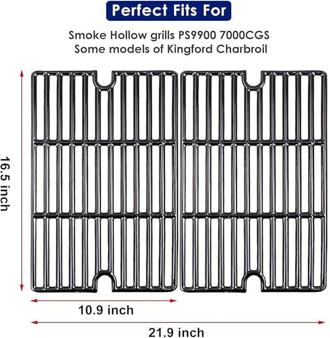 GRISUN 16.5" Cast Iron Cooking Grates for Charbroil Smoke Hollow, Grill Grates Replacement Parts for Gas Grill Model Smoke Hollow PS9900, 7000CGS, Charbroil 463722315 463722313 463750914