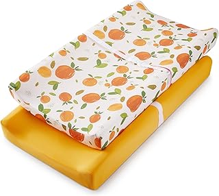 TILLYOU Baby Changing Pad Cover, Changing Table Cover for Girls Boys, Ultra Soft Breathable, 2 Pack Orange Flavour & Orange