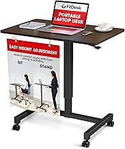 FitDesk Portable Laptop Desk, Rolling Standing Workstation Adjustable Height, Compact Standing Table with Large Surface, Small Stand Desk for Home Office, 30 lb Weight Limit – Walnut, 27" Tabletop