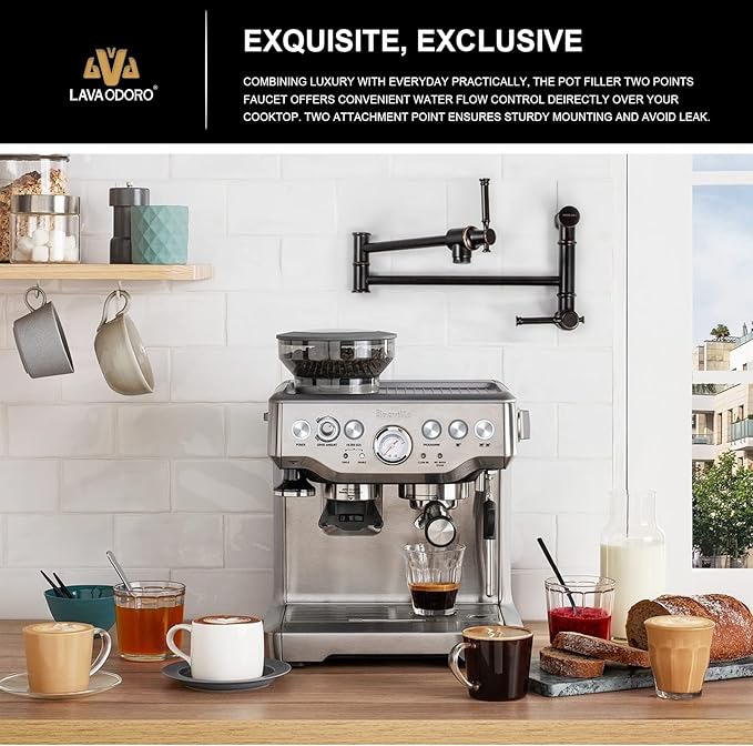 Oil Rubbed Bronze Pot Filler, Lava Odoro Contemporary Pot Filler Faucet Two-Attachment Wall Mount Folding Kitchen Pot Filler Faucet with Swing Arm, PF312-ORB