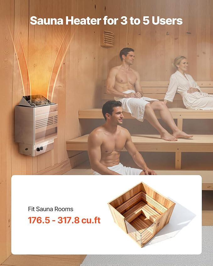 VEVOR Sauna Heater, 6KW 240V Electric Sauna Stove, Dry Steam Bath Saunas Stove with Pre-Drilled Bracket, Fit 176.5 to 317.8 CU.FT Saunas Rooms, Steam Bath Stoves for Home, Commercial, Leisure Venues
