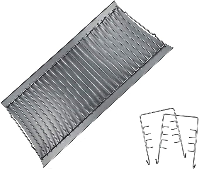 27 Inch Ash Pan Replacement for Chargriller 1224, 1324, 2121, 2222, 2727, 2828, 2929, Charbroil 17302056 Charcoal Grills, Charcoal Tray Grates with 2pcs Fire Grate Hangers for Chargriller Parts