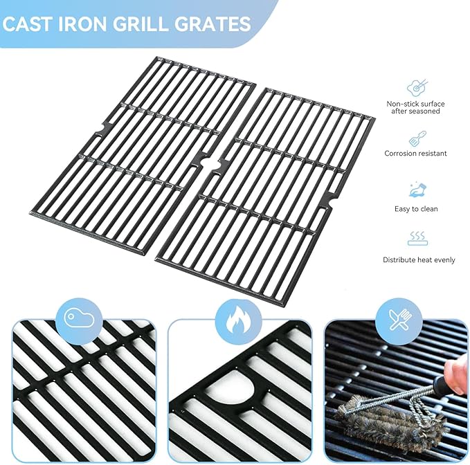 15202029 Grill Grates for Oklahoma Joes Longhorn Smoker Comb Charcoal/Gas Smoke 12201767 14201767 18202083 16202046 - Heavy Duty Cast Iron Grill Parts Smoker Sides, 2-Pack