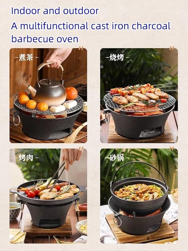 BBQ Charcoal Grill, cast iron charcoal grill,Hibachi Grill,Mini Charcoal Grill Camping Stove Portable Barbecue Stove, Stove for Indoor Outdoor Picnic BBQ Party,Home Picnic, Camping (10.2)