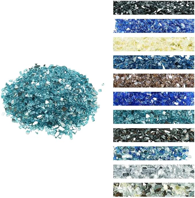 VEVOR Fire Glass, 10 lbs, Aqua Blue, 1/2 Inch High-Temperature Resistant Reflective Glass Rocks, Smokeless Fire Pit Stones for Outdoor Table & Landscaping