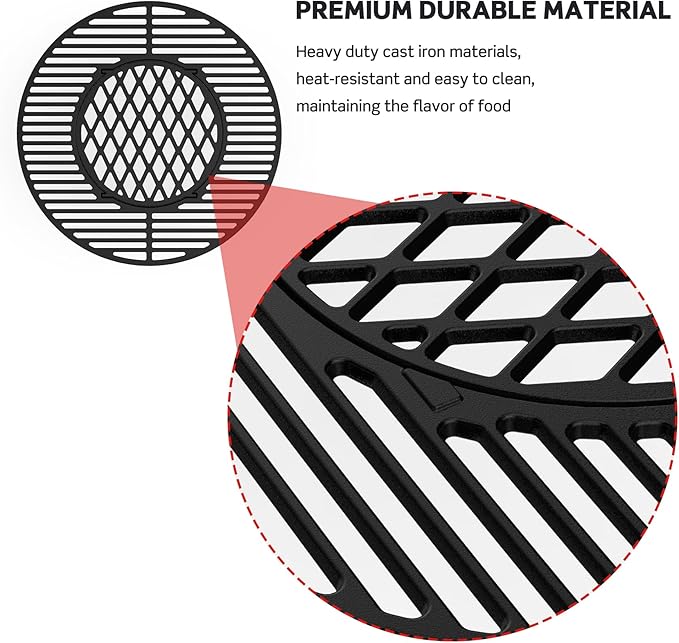 Skyflame Charkettle Cast Iron Gourmet BBQ System 11.8 Inch Sear Grate Replacement for 8834, Thick Searing/Cooking Grid, Compatible with 22-1/2 inch Weber Charcoal Grills