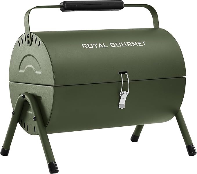 Royal Gourmet CC1015L Portable Charcoal Grill, 147 Sq. In. Cooking Area, with Four Air Vents, Lid Latch Buckle, Lid Handle, for Outdoor Backyard, Patio Parties and Picnics, Olive Green