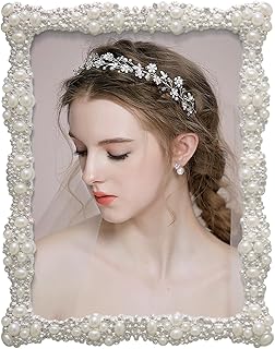 DIKAR 6x8 Vintage Wedding Picture Frame, Pearl Photo Frame with Metal Frame of Pearls & Diamonds All Around and HD Acrylic, for Tabletop or Wall Display Perfect Gifts for Wedding, Baby Shower, Family, and Anniversary