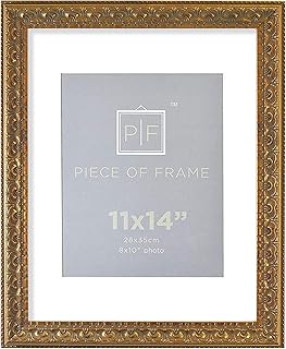 Golden State Art, 11x14 Ornate Finish Photo Frame, with White Mat for 8x10 Picture & Real Glass, Color: Bronze