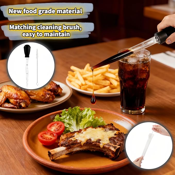 Professional Kitchen Marinade Injector, 30ml Food-Grade Heat-Resistant Meat Syringe with Cleaning Brush, Clear Scale Markings, Non-Slip Grip for Juicy Turkey, Poultry, Beef (Black(Large))