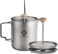 Bestargot Titanium Pot 750ml, Portable French Press | Ultralight Camping Pot for Coffee, Cooking & Survival | Compatible with Camp Stoves