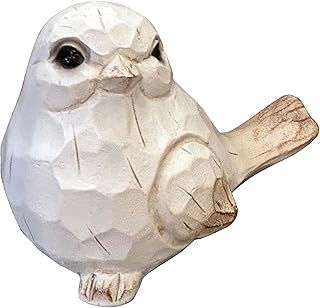 WHITE Bird Table Decor Wood Grain Effect Bird Figurine, Bird Statue Sculpture - Carved Rustic Animal Bird Ornaments - Home Decor Accents Collectible Bird Figurine for Wedding Housewarming Christmas