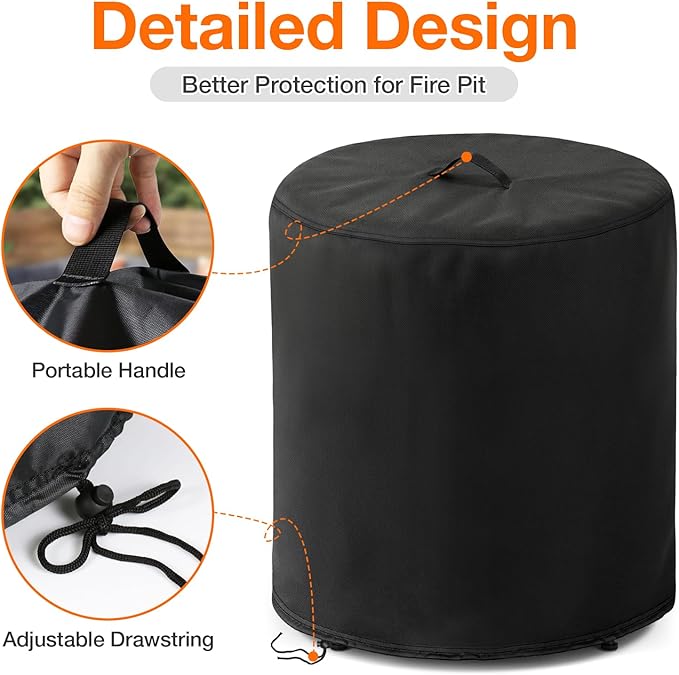 POMER Fire Column Cover, 24inch Round Fire Pit Covers Column Fire Bowl Waterproof Propane Gas Fire Pit Cover - 24" D x 27" H