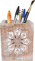 Mela Artisans Wooden Pen Holder for Desk Cute - Serena, Whitewash | Pencil Cups for Desk Decorative | Rustic Farmhouse Decor | Elegant Office Supplies for Home | 4” x 3.5” x 3.5”