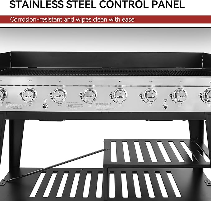 Royal Gourmet 8-Burner Gas Grill, 104,000 BTU Liquid Propane Grill, Independently Controlled Dual Systems, Outdoor Party or Backyard BBQ, Black