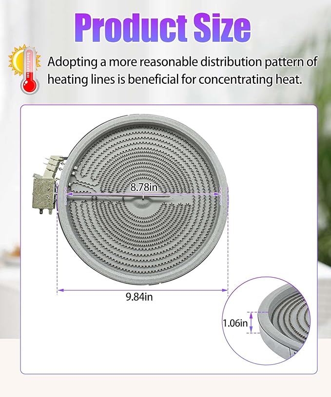 316555800 W10823692,9"/6" Dual Radiant Surface Element Compatible with Whirlpool Frigidaire Kenmore Samsung Range Stove 10" Heating Element Replaces 316224300, 316418400, 316418401（2500W/1200W, 240V）