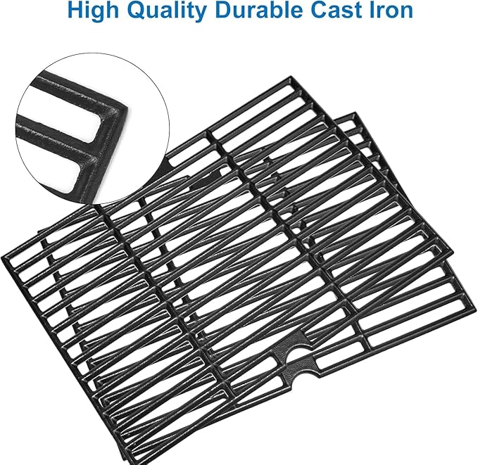 Uniflasy Cast Iron Cooking Grates Replacement for Char-Broil Black 3-Burner Gas Grill, Fits Model 463736024, Heavy Duty Matte Cast Iron Grill Grates, 2-Pack