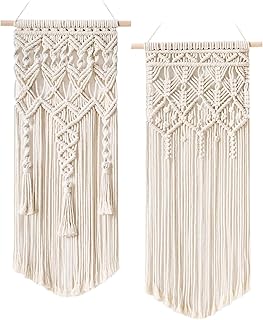 Mkono 2 Pcs Macrame Woven Wall Hanging Boho Chic Geometric Art Decor - Beautiful Bedroom Nursery Apartment Home Decoration, Gift for Girls Adults Birthday Christmas, 28" L x 13" W