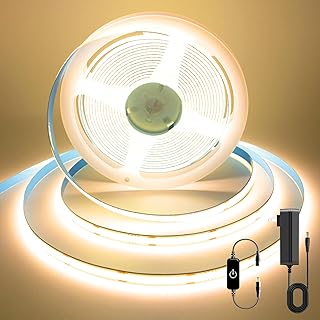 COB LED Strip, Warm White LED Strip Lights 16.4ft, 3000K COB LED Light Dimmable LED Strip, CRI92+, 8mm Width, 24V Flexible COB LED Tape Light for TV, Bedroom, Kitchen Cabinet, Closet, Home.